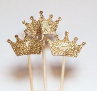 24Pcs Gold Glitter Crown Cupcake Toppers Baby Shower Wedding Picks Party #ebay #Home & Garden