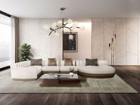 This contemporary modern living room has a lot of open space and only a few basic furnishings. It emphasizes utility without sacrificing aesthetics. You can use the White Garden Rug as a canvas to create beautiful living room décor. The rug's white cream color blends easily with earthy tones and looks great in any design.