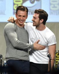 And here's a bonus shot of Aaron Taylor-Johnson and Chris Evans congratulating each other.