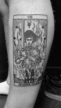 williamblaketattoo on Instagram: Jeanne d’arc - merci @ironkeupon pour ta confiance #johannofarc #jeannedarc #card #tarot #tarotcards #7 #dark #medieval #engraving…