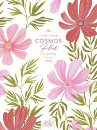 Hand Painted Cosmos Florals Clipart Pink Flower Illustration - Etsy