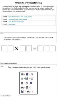 “Working on a sequence of Check Your Understanding (gr. 4-6) questions by bridging the research of @pgliljedahl, @pamseda1 and @kyndallab. Welcoming feedback. #mtbos @KirstDy @NatBanting @davidpetro314 @BurdessAlicia @DanShuster (who clued me into many of these tasks)”