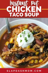 Instant Pot Chicken taco soup is the PERFECT comfort food year round! Hearty and filling with a simple ingredient list! Chicken Taco Soup is freezer friendly and ZERO points on the Weight Watcher Freestyle Blue Plan!