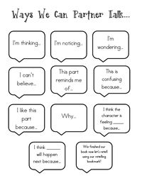 Having students put this in their reading journals for when they meet with their groups to give them ways to encourage their discussion.