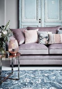 To break the mattifying effect of pastel walls, opt for velvet upholstery for a shimmering effect. Pair this with translucent glass accessories to glam up your pastel coloured living room. Image courtesy, norsu interiors