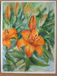 Lilies painting Still life painting Watercolor Flowers Stargazer Lilies Botanical artwork