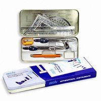 Math Set (MS-01) Math Set Including: 2 compass, 15cm ruler, 60set square, 45 set square, Eraser, Pencil Sharpener, Pencil in Tin box