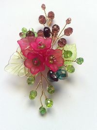 Wire wrapped jewelry green and fuchsia beaded by FlowerRainbow, $19.99