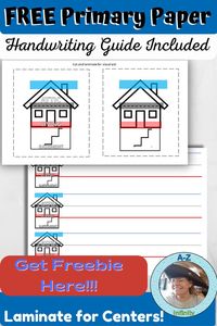 This free Printable Primary Paper is great for classroom centers, take home practice, homework, practicing sight words, spelling list, and number writing for prek, preschool, kindergarten and 1st grade. Features blue and red lines to clearly know where to start and stop. NOW with Handwriting House Guide!!! Print, copy and laminate to use over and over as a dry erase practice sheet. 2 Lined writing paper With Handwriting House and without. Handwriting House Guide #handwriting #primarypaper