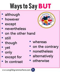 Different Ways to Say BUT in English although however except nevertheless on the other hand still though yet only except