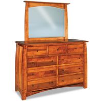 Arched accents highlight the artisan care for detail in this 9-drawer #Amish #dresser with optional beveled mirror, featuring dovetailed drawers with full extension drawer slides for easy access to clothing and essentials. Handmade from #American #hardwood and quietly accented by ebony inlays and black Mission hardware