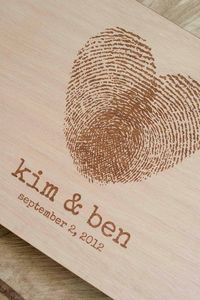 Custom wedding guest book wood rustic wedding guest book album bridal shower engagement anniversary - Fingerprint Heart. $40,00, via Etsy.