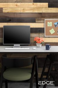 Spruce up your home office with Weathered Wood Accent Boards for a cozy home office with a modern industrial feel. Get more work done from home in a space you love. #ufpedge #weatheredwood #homeoffice