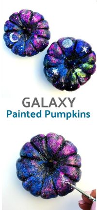How to make galaxy painted pumpkins for Halloween. #halloweendiy #nocarvepumpkinidea #partyidea