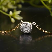 Georgian Old Mine Cushion Cut Moissanite Pendant, Victorian Style Classic Solitaire Pendant, Solid Gold Art Deco Pendant, Bridal Anniversary