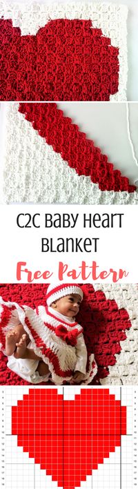 A heart for your little love! This C2c heart Blanket Pattern works up quickly and is perfect for a new baby! Get the free pattern by clicking through.