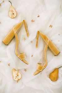 Gold Velvet Block Heels