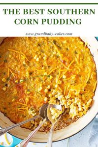 This Corn Pudding recipe is the perfect southern souffle style casserole that bakes with simple ingredients to the most heavenly cheesy fresh corn side dish ever! #corn #southernrecipe #soulfood #cornpudding #sidedish