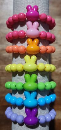 Colorful Beaded Bunny bracelet. Happy Easter bracelet. Year of the Rabbit. Stretchy Bracelet.