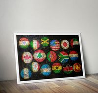 CUSTOM ORDER. Spherical multiple Flags, Artwork, Hand-Painted Art, Mixed Media, Rustic Industrial Style, Handmade, Light textured Art