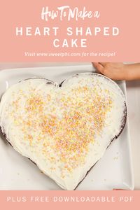 This heart shaped cake is perfect to make for a Valentine's Day dessert! Find a FREE PDF on the blog with instructions for making this cake! Find the recipe and instructions on the blog!