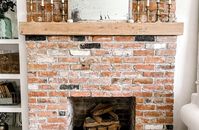 Beautiful things don't always have to cost money. DIY to the rescue! Earlier this month, our fireplace was completed! We’ve been dreaming of this since the day we moved in. See more about that here.We spent a little more than we originally planned…surprise, surprise…so we wanted to get creative with the mantel. And we did! Because we had all the other supplies, the only thing we needed was the wood.I was really wanting an old beat up piece of wood that would pair well with the old br…