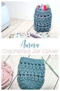 Crochet a Jar cover to slip on a pint size mason jar to use for storage for pens, pencils, crochet hooks, etc. or use it for flowers or decor.