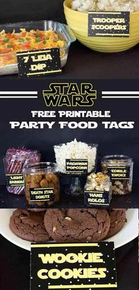 These Star Wars Party Printable Food Tags will help you take your Star Was Party or May the 4th Be With You Party to the next level! I'm offering over two dozen food tags, plus some blanks one for you to create your own! Just download, print at home and you're ready to party!! From overthebigmoon.com #starwars #starwarsparty #maythefourthbewithyou #starwarsrecipes #starwarsfoodpuns #foodpuns