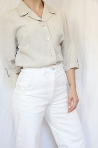 Vintage 90s 100% Linen Basic Button Down Top - S / M