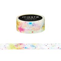 One roll, Masté White Cosmic Japanese Washi Tape ☆ Best-seller ☆ Watercolor galaxy in an ethereal rainbow of colors on white * Marks City Series *
