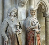 Statues of Hermann I, Margrave of Meissen and his wife Reglindis at Naumburg Cathedral. Gothic Sculptor, German, c. 1245-50