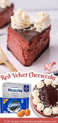 Red Velvet Cheesecake Recipe- valentines day dessert treat idea. Cheesecake homemade. Red colored dessert for vday. Valentines dessert to make for loved one boyfriend husband.