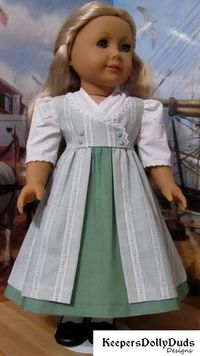 Keepers Dolly Duds Regency Pinafore Dress and Fichu PDF doll clothes sewing pattern designed to fit 18 inch American Girl dolls