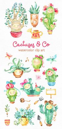 Cactus & Co. Cute Floral aquarelle clip art plantes