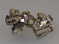 Pyrite, Mogila Mine, Deveti Septemvri Complex, Madan, Bulgaria. Size 2.0 x 2.0 x 3.5 cm