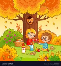 Picnic in the forest with children Royalty Free Vector Image