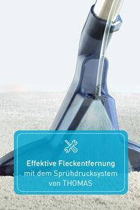 Saugen, wischen und trocknen in einem Arbeitsgang? Kein Problem mit dem AQUA+ Pet & Family Wassersauger von THOMAS! Er entfernt hartnäckige Flecken und Schmutz von Hartböden, aus Teppichen und Polstern. So haben Pfotentapser und Futterflecken keine Chance!