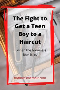 I get that it's the style now for teen boys to grow their hari out but my God they don't have to look homeless. Here is the "altercation" with him yesterday. #hair #haircut #teenager #longhair #parenting #sons