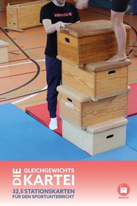 33 Stations- bzw. Aufbaukarten sollen helfen abwechslungsreiche Bewegungslandschaften zum Balancieren zu schaffen. Ein Begleittext gibt einen ausführlichen Überblick über das Thema “Gleichgewicht”. #sportunterricht #turnhalle #turngeräte #gleichgewicht #balance #schulsport