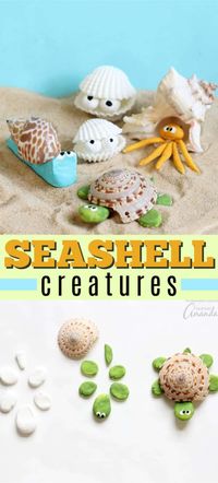 These sea shell creatures are the perfect beach craft to tackle after collecting shells from your latest beach vacation. Make your own unique creature! #seashellcrafts #beachcrafts #kidscrafts #craftsforkids #clay #animalcrafts #seacreatures #beachcraftsforkids