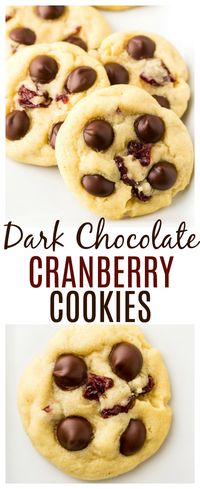 Dark Chocolate Chip Cranberry Cookies - soft, chewy, and incredibly delicious! Decadent enough for special occasions and Christmas cookie exchanges, yet simple enough to make just because! | #dlbrecipes #chocolatecranberry #cookies #dessert #christmascookies