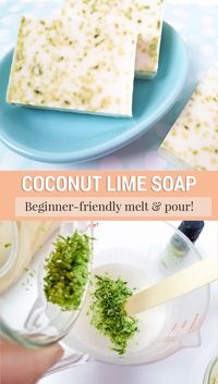 This lime coconut soap recipe uses a melt-and-pour soap base, so it's 100% beginner-friendly! Plus, the smell of fresh citrus from real limes is amazing!