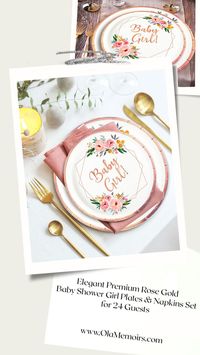 Amazon Ola Memoirs Premium Rose Gold Floral Baby Shower Girl Plates and Napkins Set for 24 Guests. Suitable for Cute Sweet Baby Girl Butterflies Theme Baby Shower
