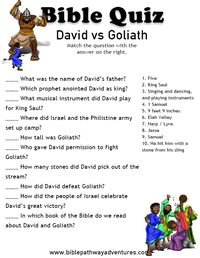 Printable Torah Bible quiz - David and Goliath.