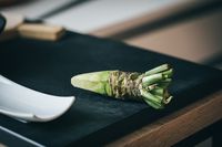 Wasabi natural usado para preparar sushi