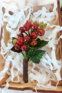 Stick lapel pin Wedding boutonniere Red currant Berry brooch Realistic clay fake food Expecting mom gift