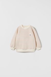 EMBOSSED LABEL STRIPED SWEATSHIRT - Ecru / Red | ZARA United States