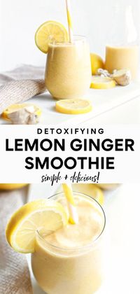 This delicious and easy lemon ginger detoxifying smoothie is good for you and tastes like lemon meringue pie! It's plant-based, dairy free, and gluten free!