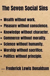 "The Seven Social Sins". Quote from a sermon given by Frederick Lewis Donaldson in Westminster Abbey, London, on March 20, 1925.