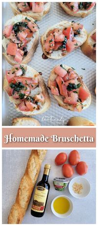 Homemade Bruschetta- easy appetizer to make at home. How to make balsalmic reduction glaze. How to make homemade bruschetta. Bruschetta appetizer idea for parties. Holiday appetizer christmas new years eve thanksgiving party football game day. Fancy italian night! Balsalmic appetizer